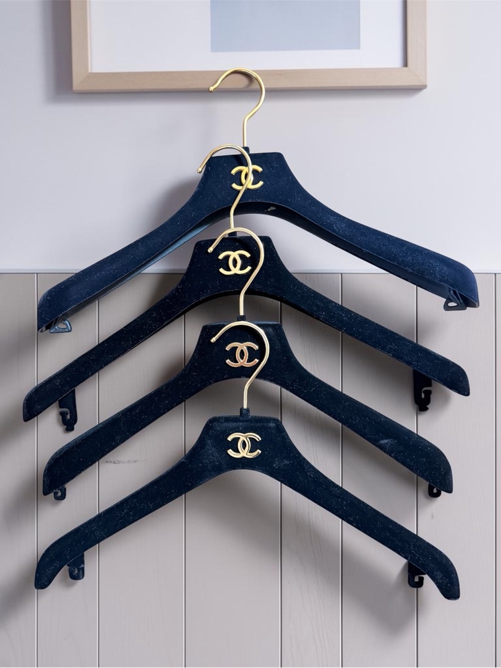 CHANEL Black Velvet Hangers with Gold CC Logo